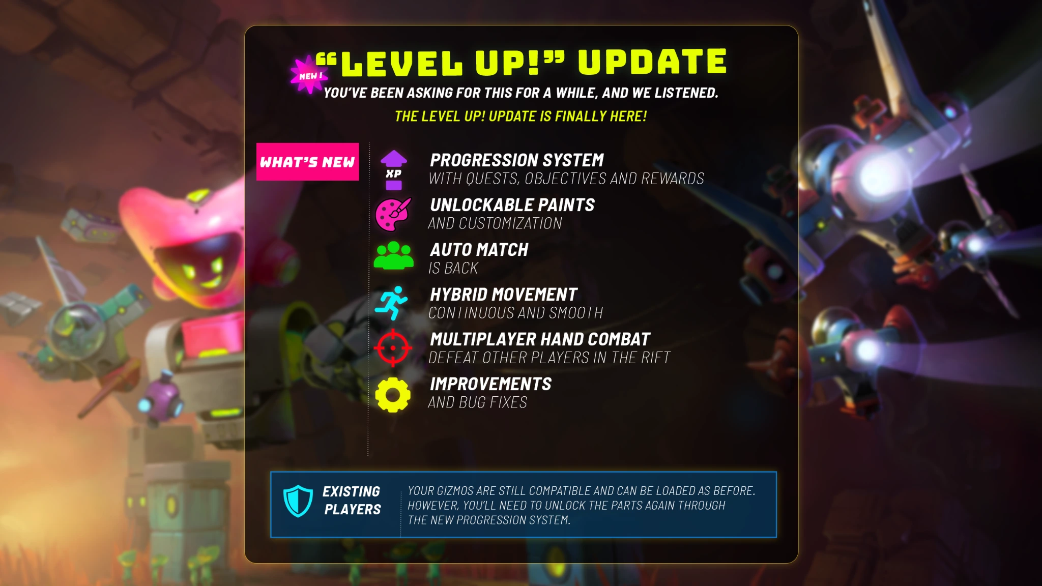 BuildPort Xumia Level Up update introducing progression, paints, auto match, movement, combat, and other improvements