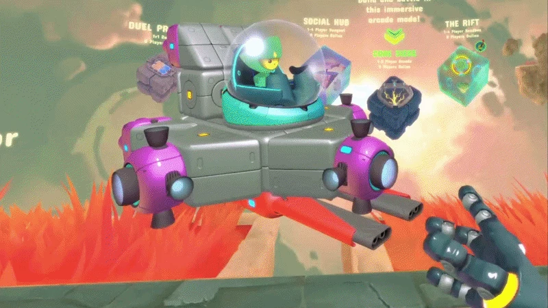 A builder scanning a spaceship gizmo in the BuildPort before using Quick Testing to enter the Rift
