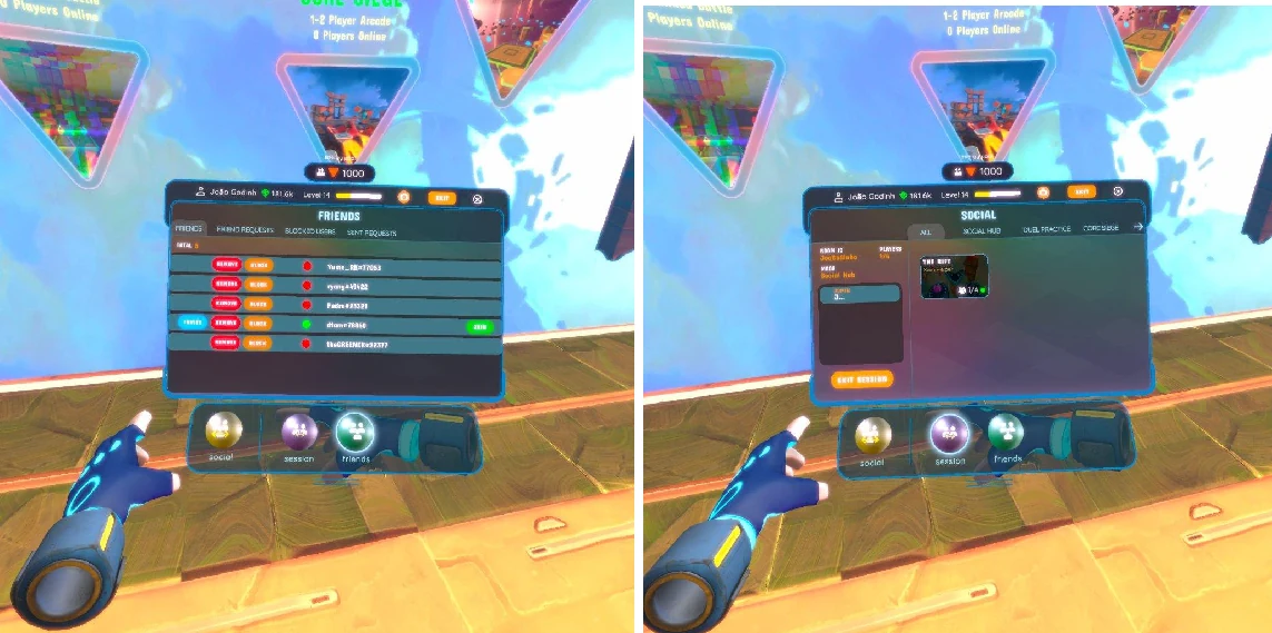 The Wristpod Friends and Social screens for managing friends and joining sessions