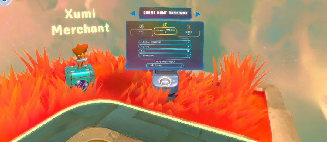 The Drone Hunt rankings board beside a Xumi Merchant in the Rift