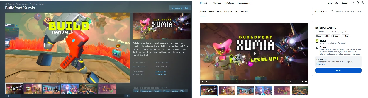 BuildPort Xumia's store pages on Steam and Meta Quest