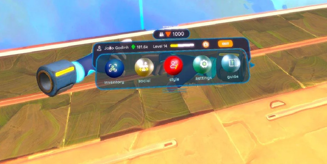 The Wristpod home screen with Inventory, Social, Style, Settings, Guide, and Exit controls
