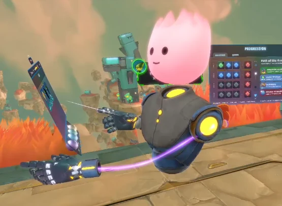A pink BuildPort Xumia avatar showing its newly designed arms and hands