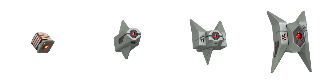 The new decoupler part alongside small, medium, and large deployable drones