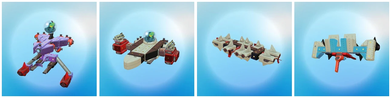 Four example gizmos demonstrating creations built with the new decoupling parts